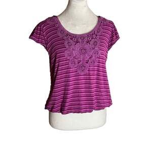 Hip Brand Purple Striped Shirt with Lace Inset